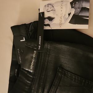Kendall + Kylie coated black joggers L